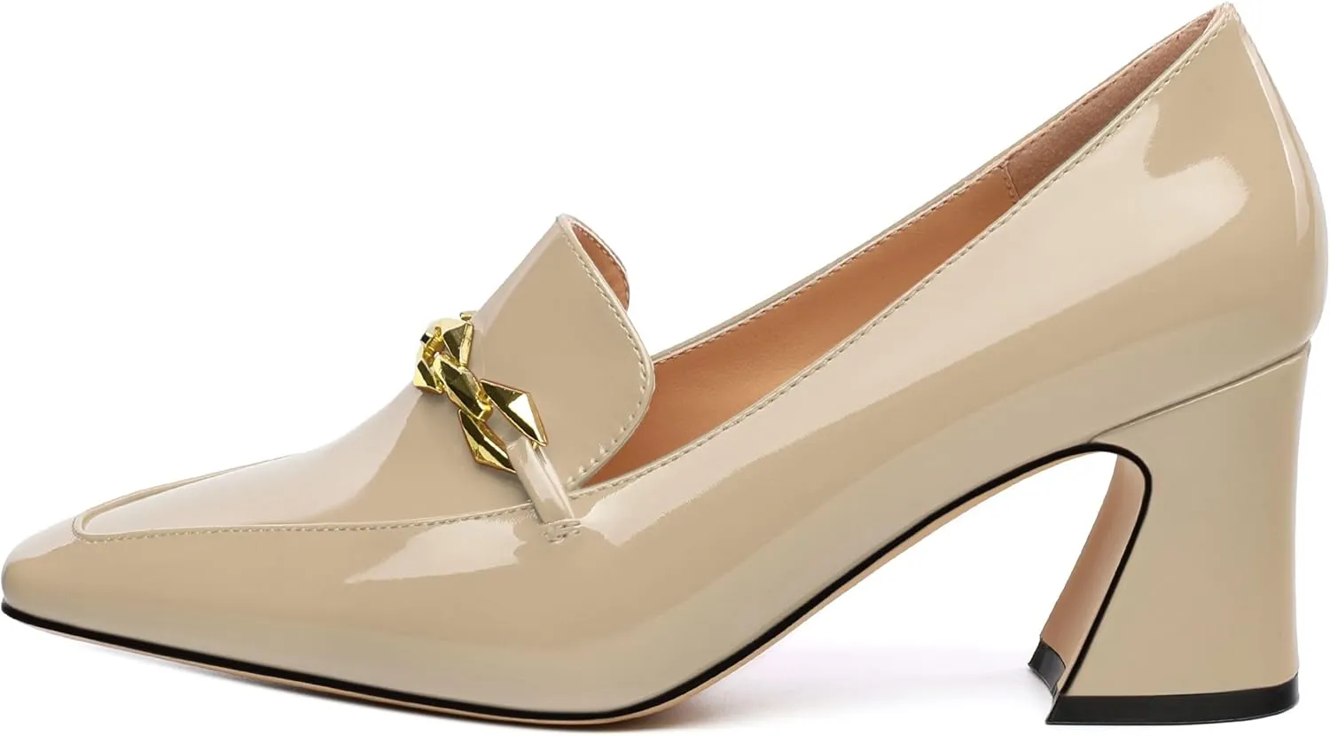 Womens Chunky Block Mid Heel,Patent Square Toe Pumps Slip-on Loafers Shoes Office Basic Classic Shoes 2.5IN