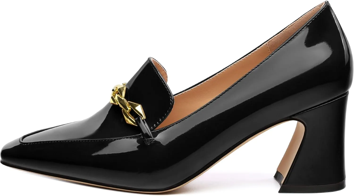 Womens Chunky Block Mid Heel,Patent Square Toe Pumps Slip-on Loafers Shoes Office Basic Classic Shoes 2.5IN