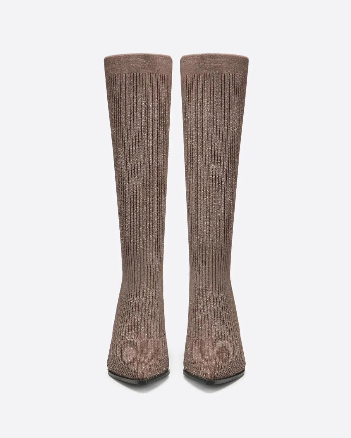 Women's Chunky Heel Boots, Knit Comfort High Boots, Minimalist Style, Rubber Sole