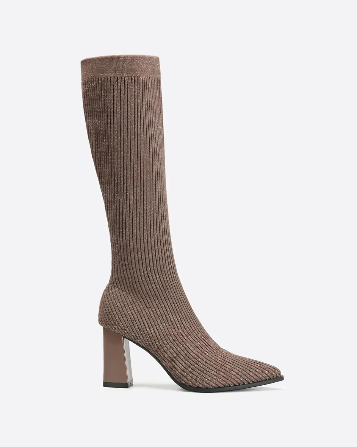 Women's Chunky Heel Boots, Knit Comfort High Boots, Minimalist Style, Rubber Sole