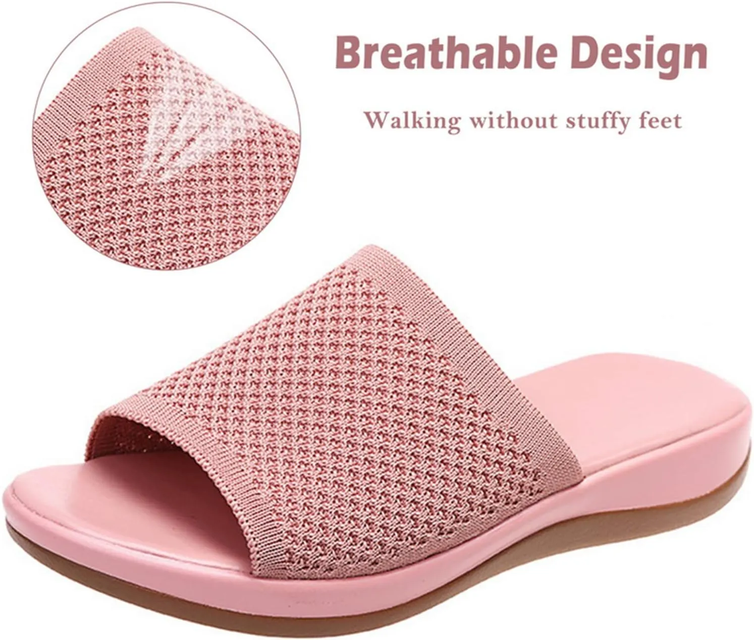 Womens Comfort Wedge Slide Sandals Summer Open Toe Slippers Soft Feetbed Slip on Walking Shoes Breathable Mesh Slides Mules Shoes,Blue,US10/EU41