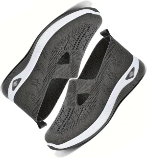 Women's Comfortable Breathable Knitted Sneakers, Woven Cut-Out Orthopedic Soft Arch Support Walking Shoes Low Top Sneakers for Woman
