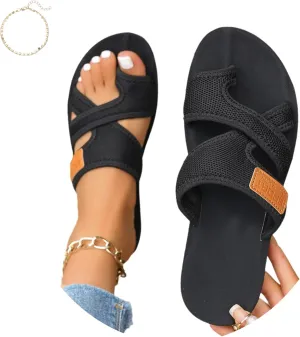 Women's Comfortable Breathable Mesh Flip Flops with Toe Ring, Anti-Slip Sole, Lightweight Summer Sandals for Beach, Walking