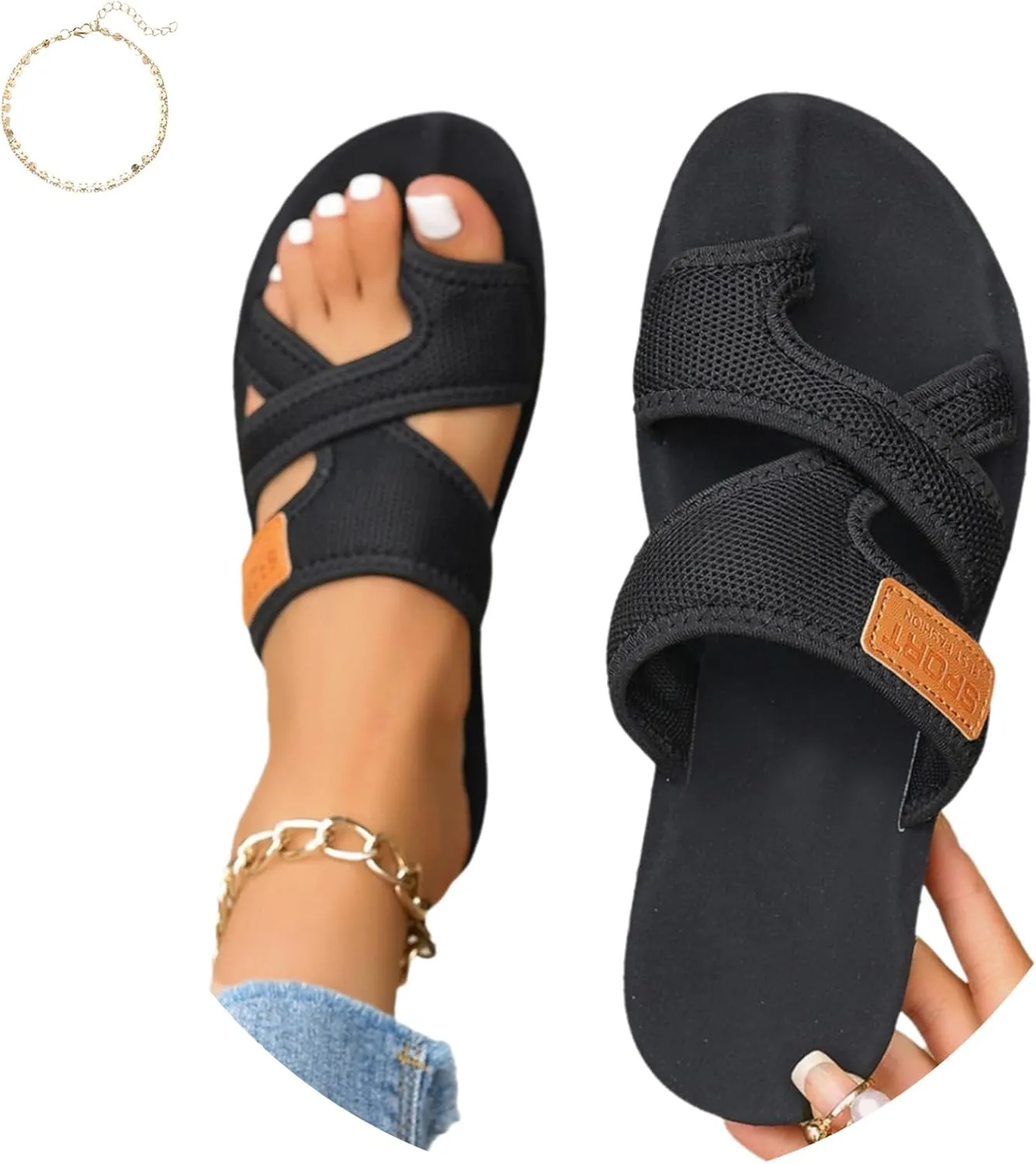 Women's Comfortable Breathable Mesh Flip Flops with Toe Ring, Anti-Slip Sole, Lightweight Summer Sandals for Beach, Walking