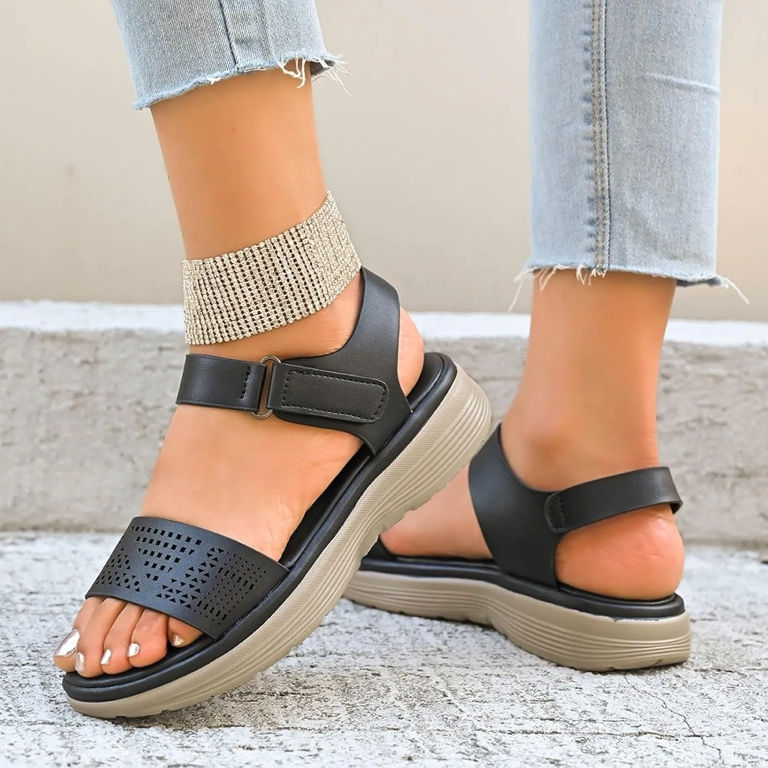 Women's Comfortable Walking Sandals Air Cushion Sport Slingback Elastic Band Platform Shoes Women Toe Ring Sandals
