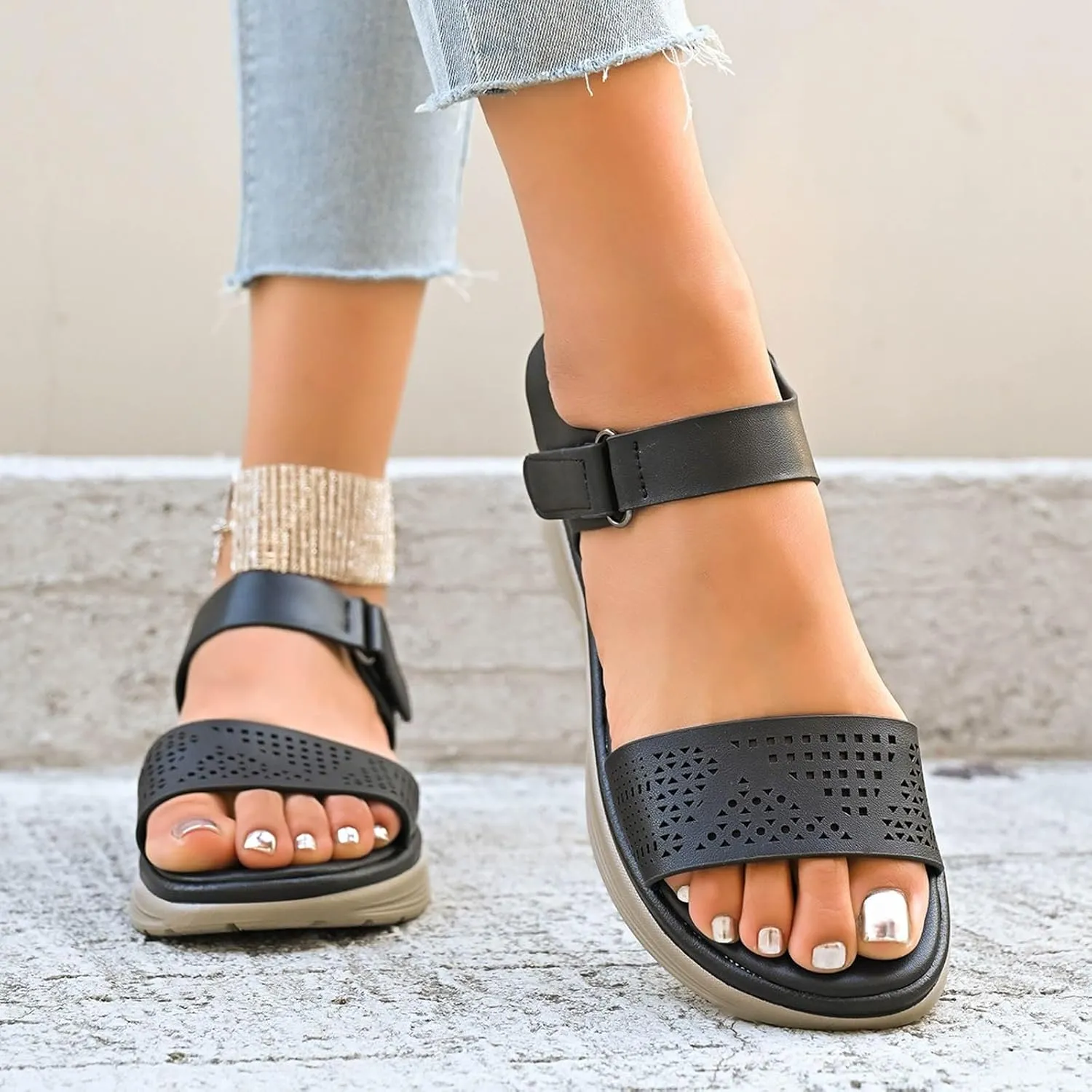 Women's Comfortable Walking Sandals Air Cushion Sport Slingback Elastic Band Platform Shoes Women Toe Ring Sandals