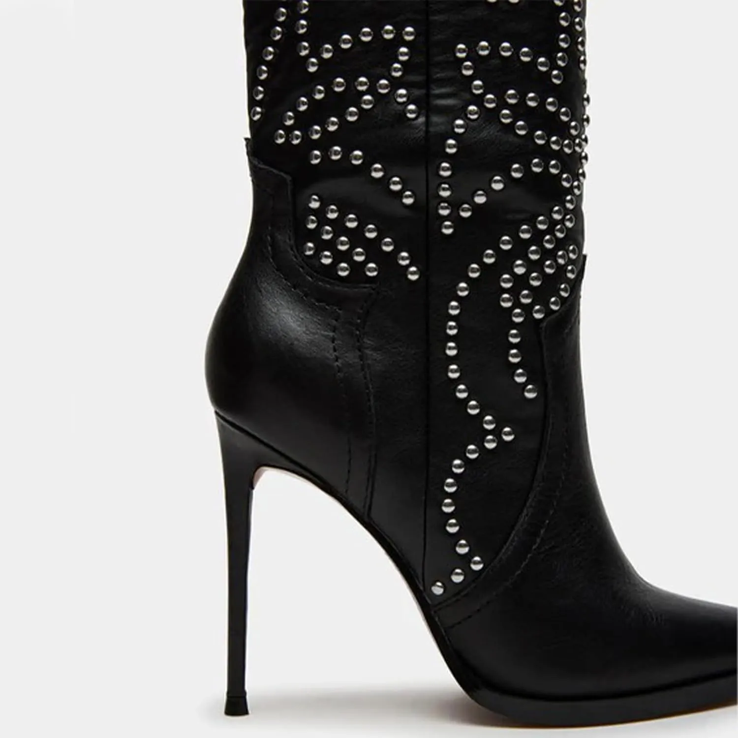 Women's Cowboy Boots Wide Calf Stiletto Knee High Fashion Pointed Toe Side Zipper High Heel Boots