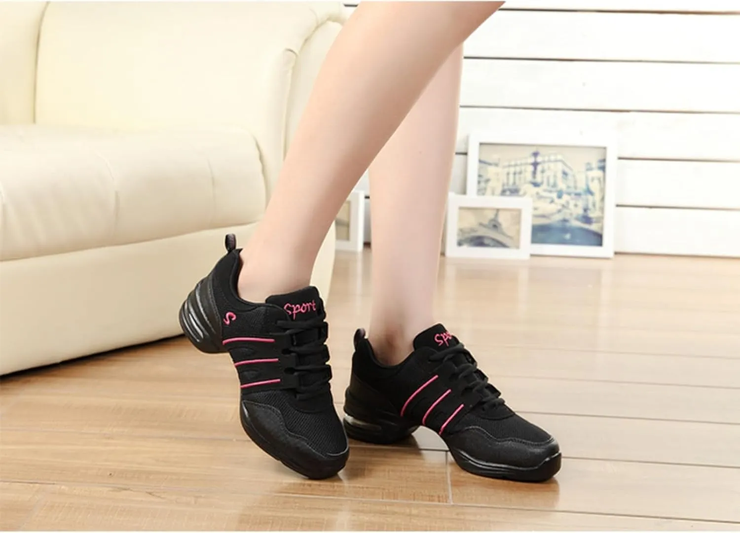 Women's Dance Walking Shoes Lace-up Sneakers - Air Cushion Split Sole Breathable Mesh Modern Jazz Shoes