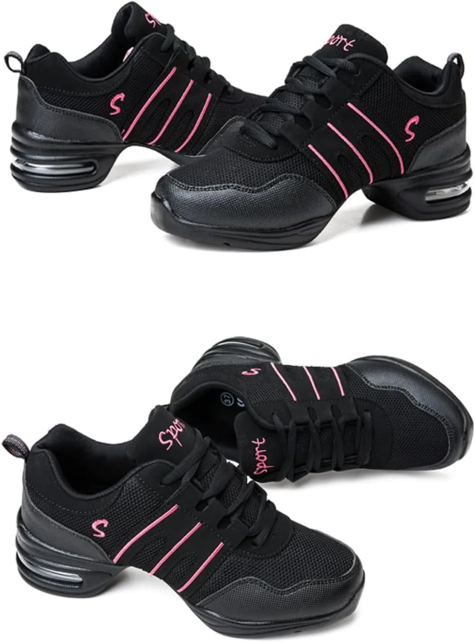 Women's Dance Walking Shoes Lace-up Sneakers - Air Cushion Split Sole Breathable Mesh Modern Jazz Shoes