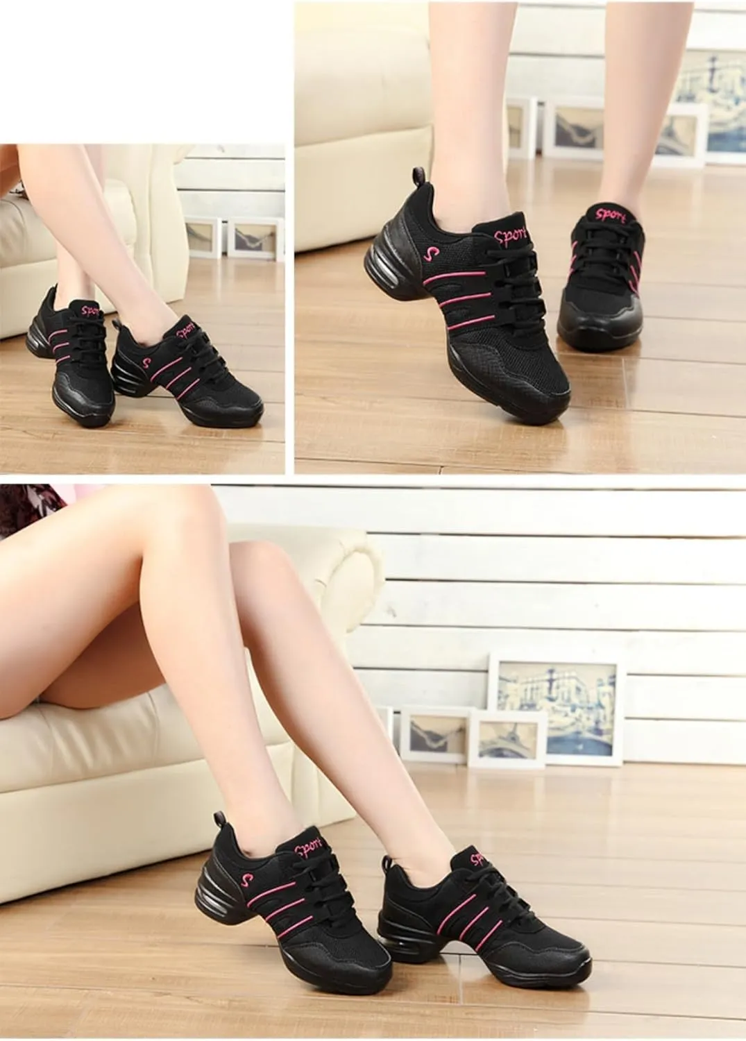 Women's Dance Walking Shoes Lace-up Sneakers - Air Cushion Split Sole Breathable Mesh Modern Jazz Shoes