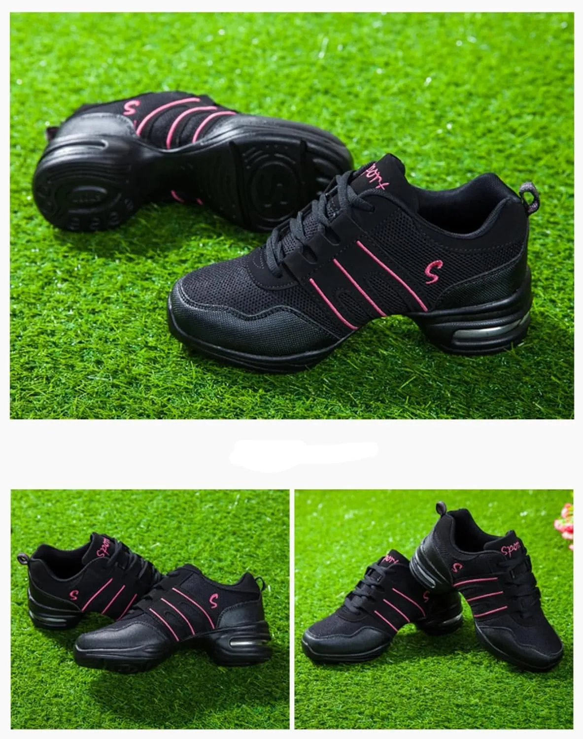 Women's Dance Walking Shoes Lace-up Sneakers - Air Cushion Split Sole Breathable Mesh Modern Jazz Shoes