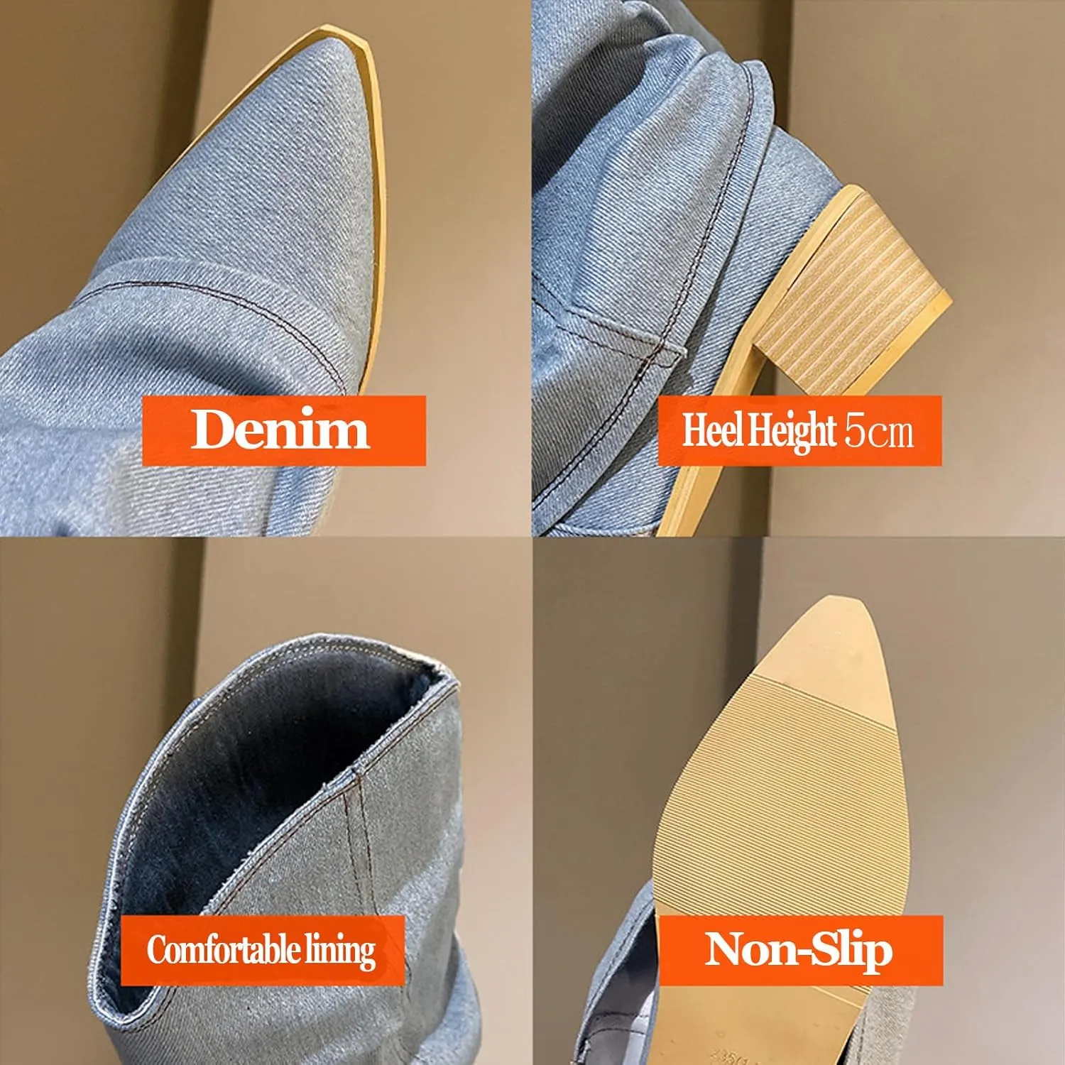 Women's Denim Block Heel Fold Over Knee Boots Fashion Pull On low chunky heel Casual Long Boots Y2K Cowgirl Wide-Calf Boots
