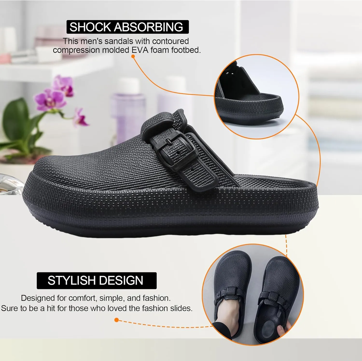 Women's Eva Clogs, Mules for Womens, Slip-on Nurse Shoes, Lightweight Garden Work Shoes, Comfortable Slides Sandals, Black