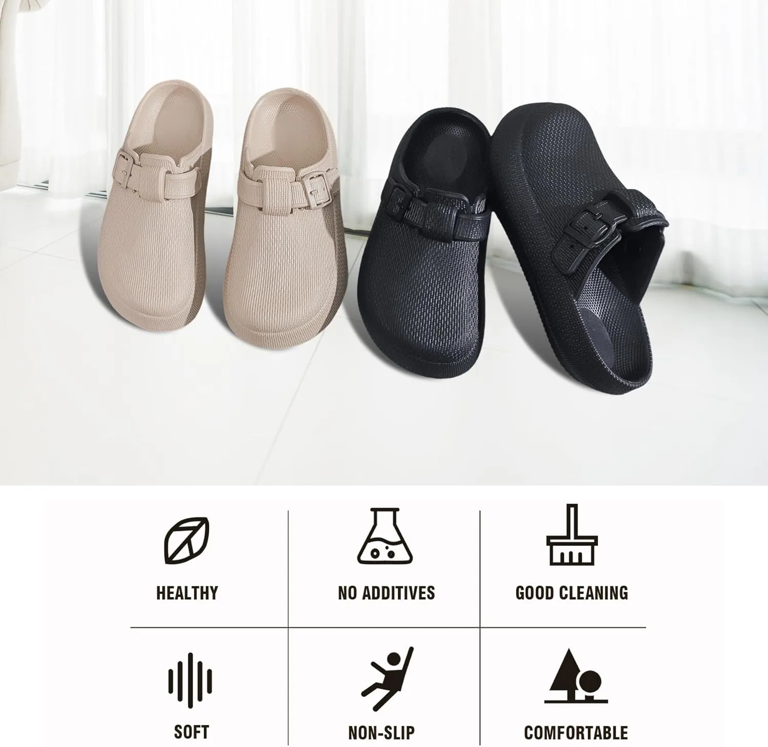 Women's Eva Clogs, Mules for Womens, Slip-on Nurse Shoes, Lightweight Garden Work Shoes, Comfortable Slides Sandals, Black