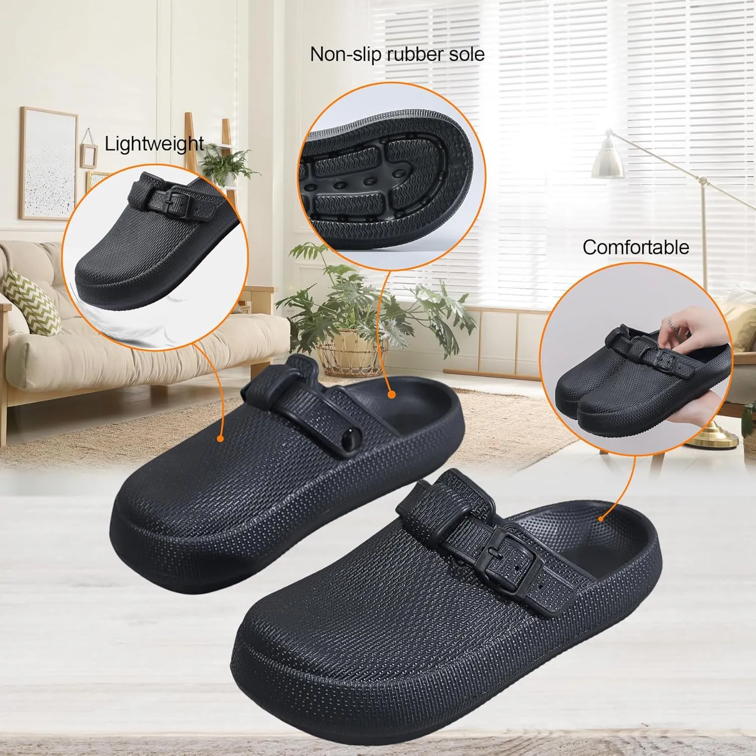 Women's Eva Clogs, Mules for Womens, Slip-on Nurse Shoes, Lightweight Garden Work Shoes, Comfortable Slides Sandals, Black