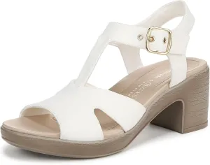 Women's Everly Heeled Sandal, White Stretch Denim Fabric, 8.5 Wide