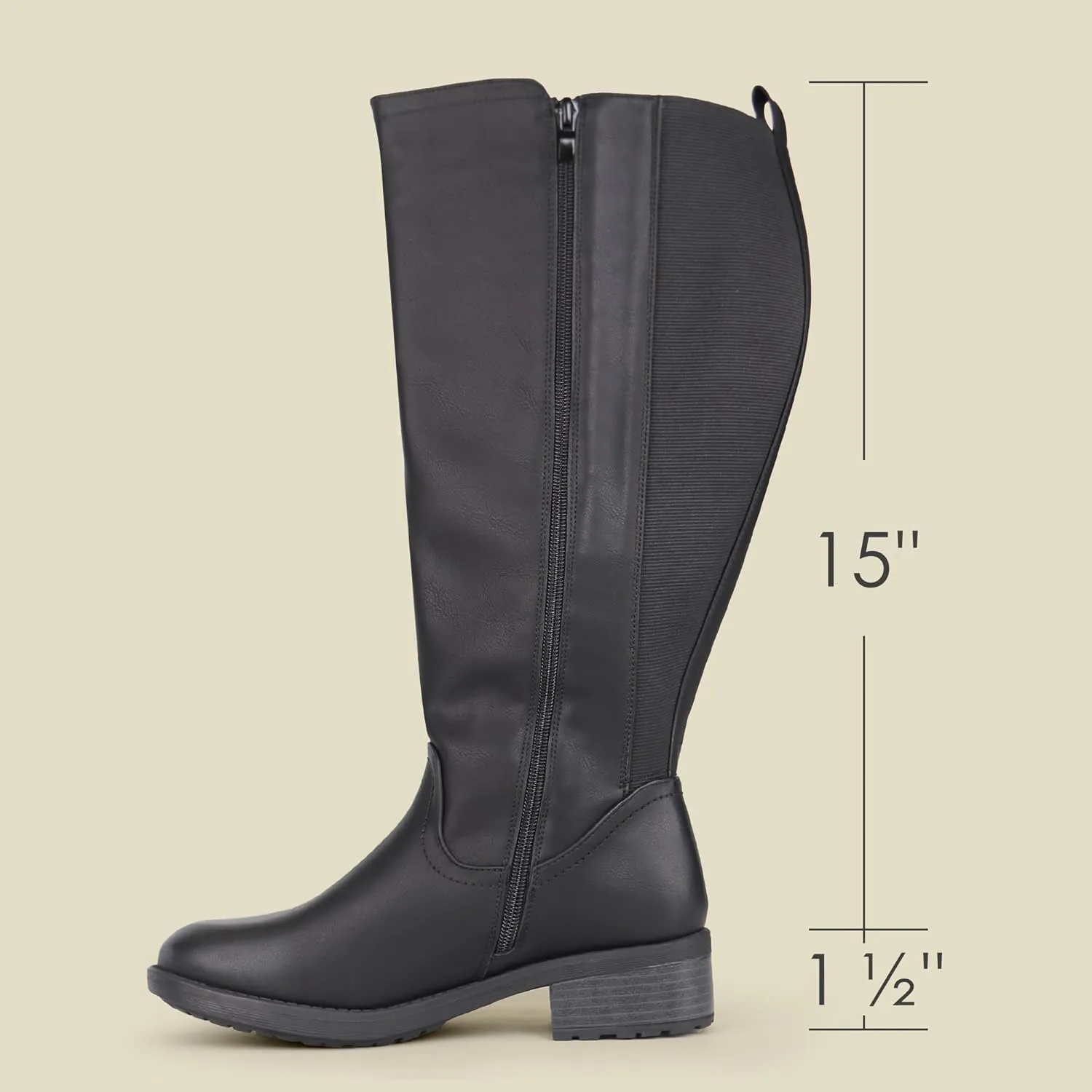 Women's Extra Wide Calf Knee High Boots with Side Zipper and Stretch Panel