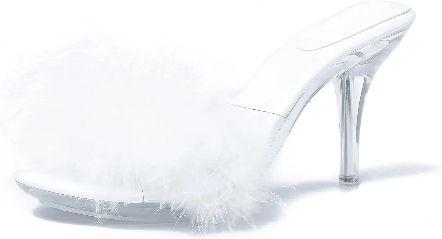 Women's Fuzzy Slippers Clear Heels Pointed Toe Stilettos Heels Mules Sandals Fluffy Feather Slip On High Heeled Party Prom Dresses Shoes