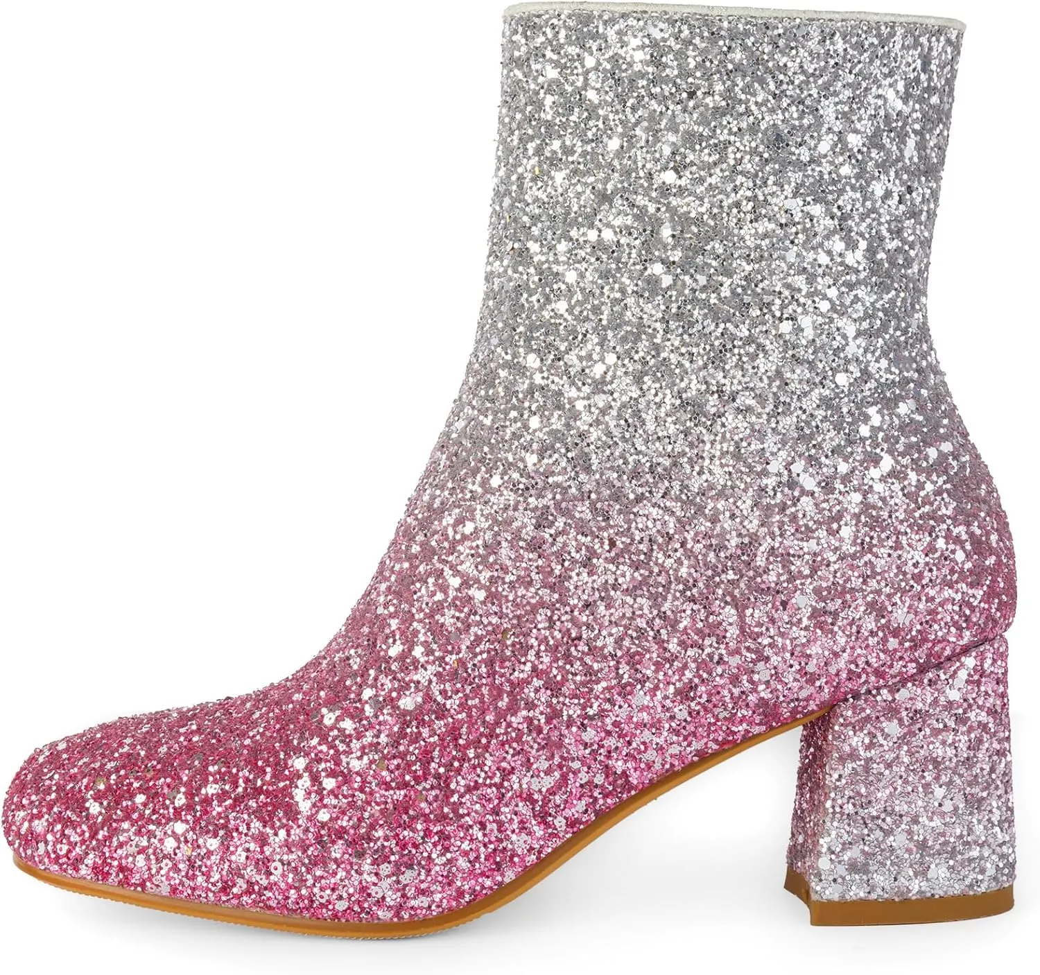 Women's Glitter Ankle Boots Sequin Sparkly Booties Block Heel Side Zip Zipper Wedding Party Dress Shoes