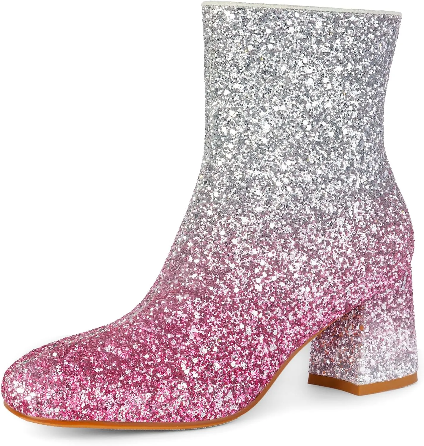 Women's Glitter Ankle Boots Sequin Sparkly Booties Block Heel Side Zip Zipper Wedding Party Dress Shoes