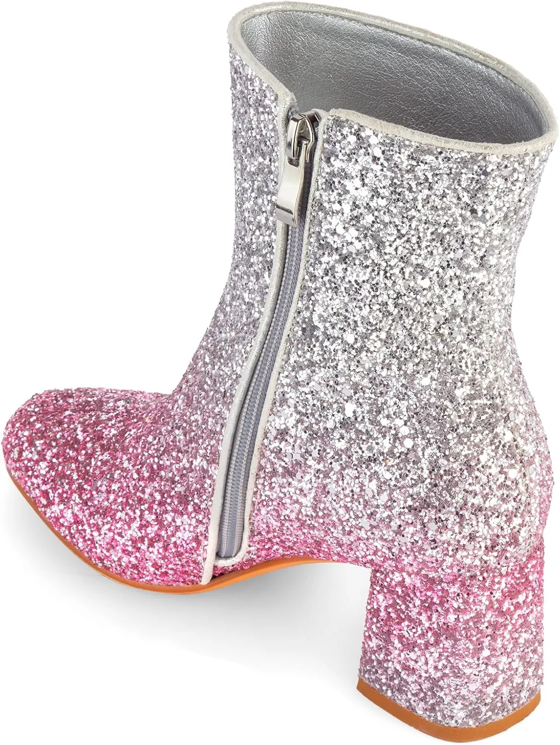 Women's Glitter Ankle Boots Sequin Sparkly Booties Block Heel Side Zip Zipper Wedding Party Dress Shoes