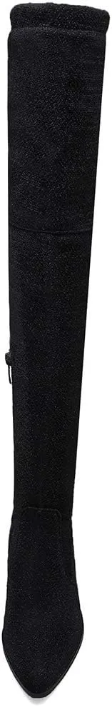 Womens Glitter Thigh High Stretch Over The Knee Chunky Heel Boots