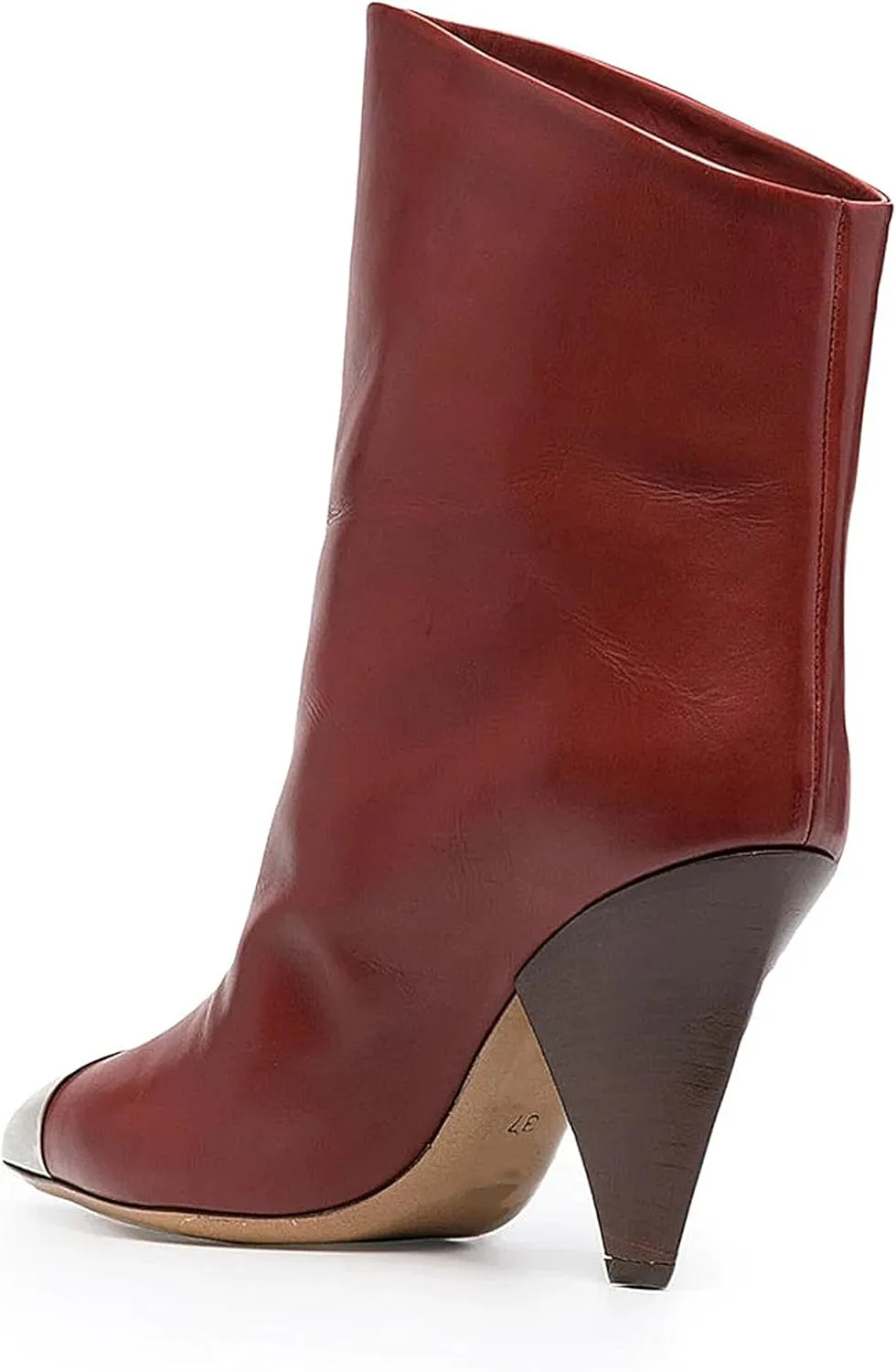 Womens High Conical Heel Short Boots Fall Pointed Toe Ankle Leather Dress Booties Cowhide Warm Large Size Casual Fashion Party Elastic Relaxed Slouchy