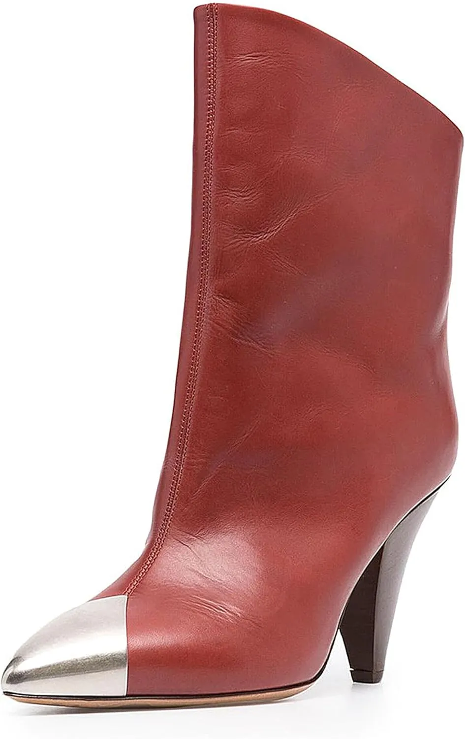 Womens High Conical Heel Short Boots Fall Pointed Toe Ankle Leather Dress Booties Cowhide Warm Large Size Casual Fashion Party Elastic Relaxed Slouchy