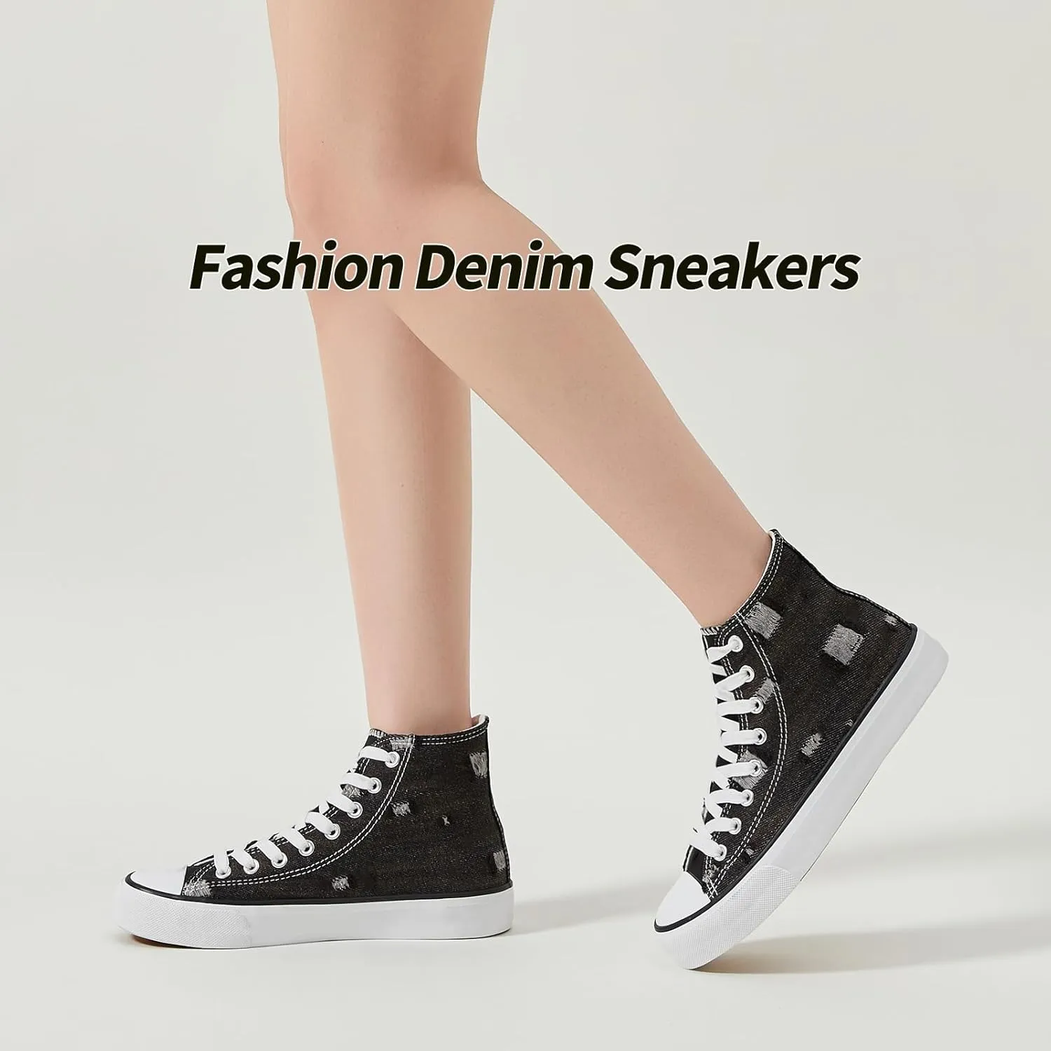 Womens High Top Sneakers,Black Canvas Tennis Shoes for Womens Fashion Lace Up Casual Shoes,Classic High Tops Walking Comfort Sneakers for Women