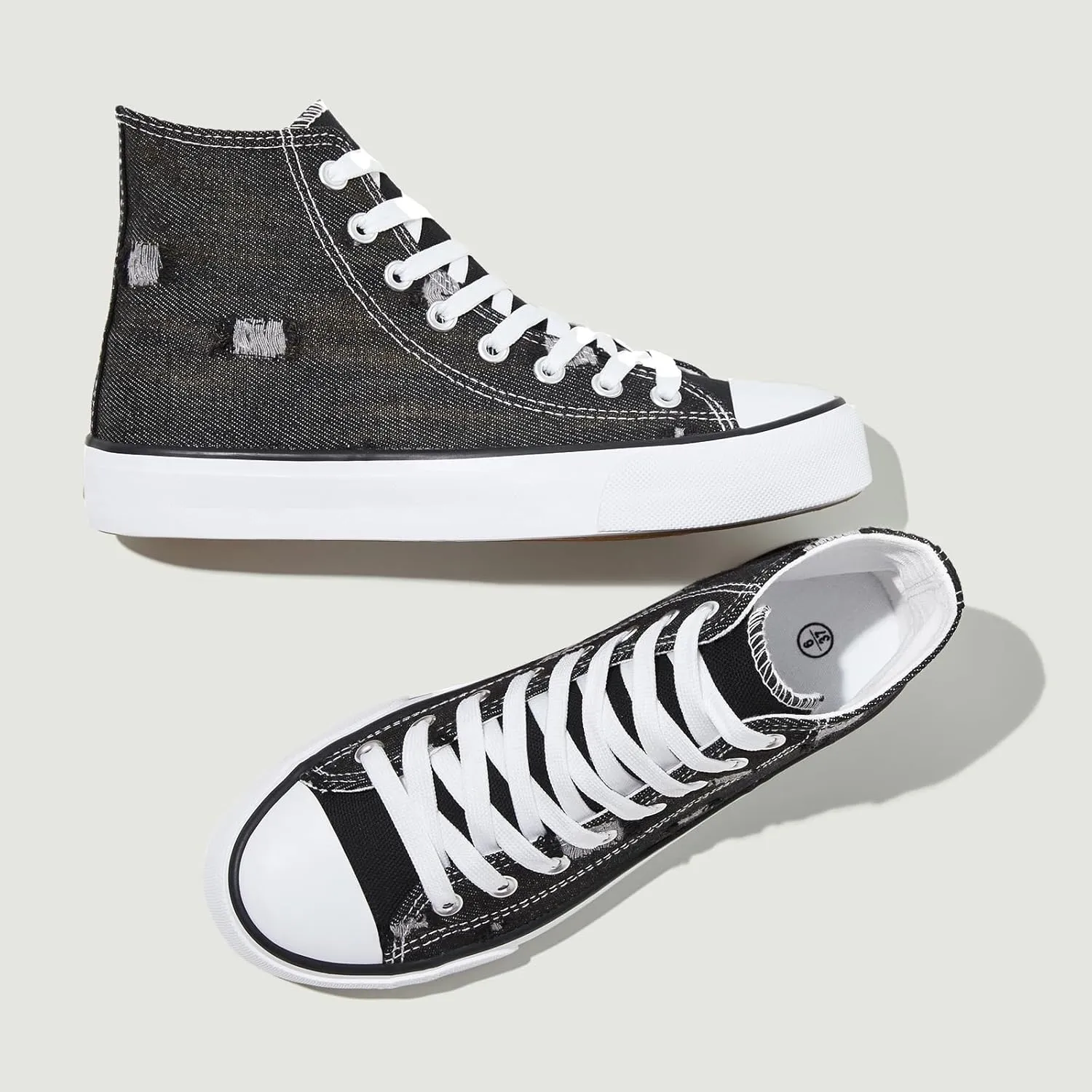 Womens High Top Sneakers,Black Canvas Tennis Shoes for Womens Fashion Lace Up Casual Shoes,Classic High Tops Walking Comfort Sneakers for Women