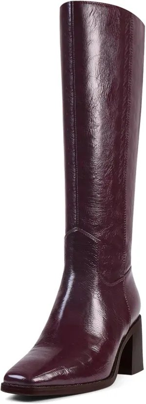 Women's Knee High Boots Chunky Heel Square Toe Tall Boots High Block Heel Side Zipper Fashion Long Boots