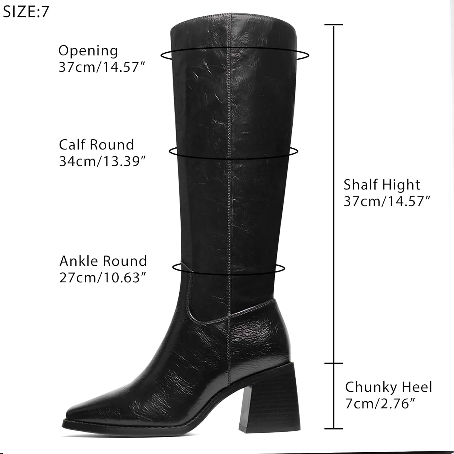 Women's Knee High Boots Chunky Heel Square Toe Tall Boots High Block Heel Side Zipper Fashion Long Boots