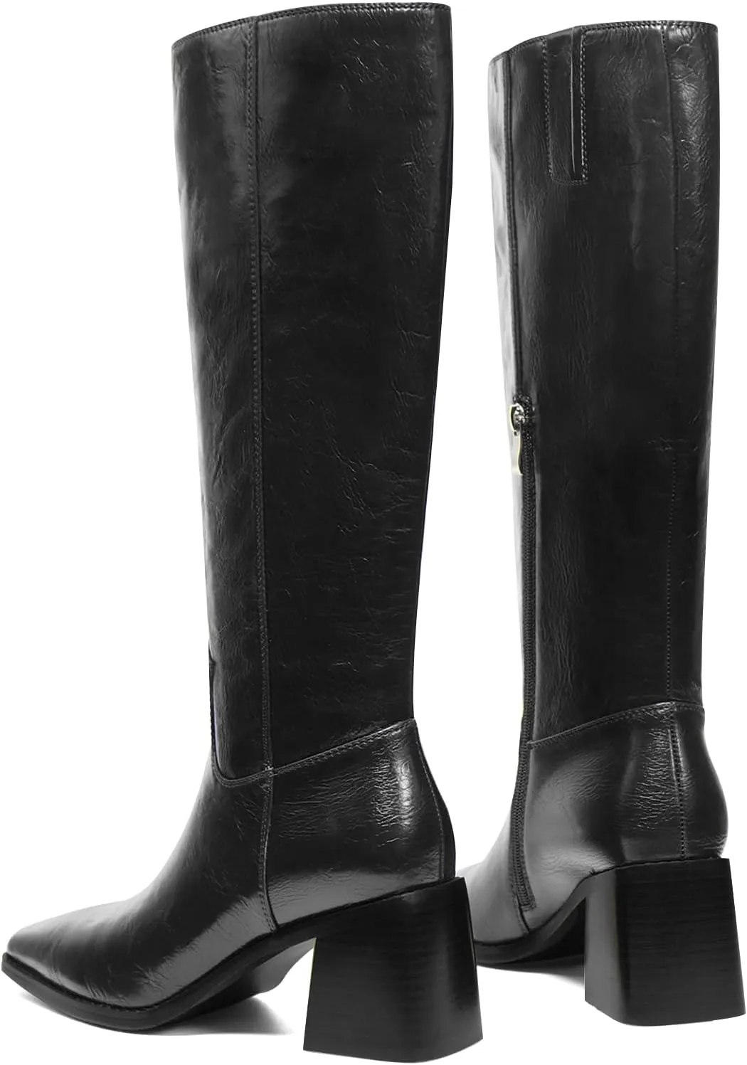 Women's Knee High Boots Chunky Heel Square Toe Tall Boots High Block Heel Side Zipper Fashion Long Boots