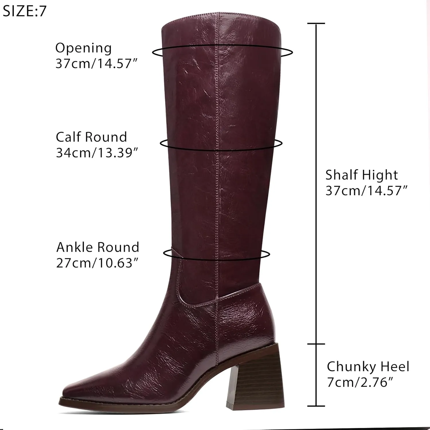 Women's Knee High Boots Chunky Heel Square Toe Tall Boots High Block Heel Side Zipper Fashion Long Boots