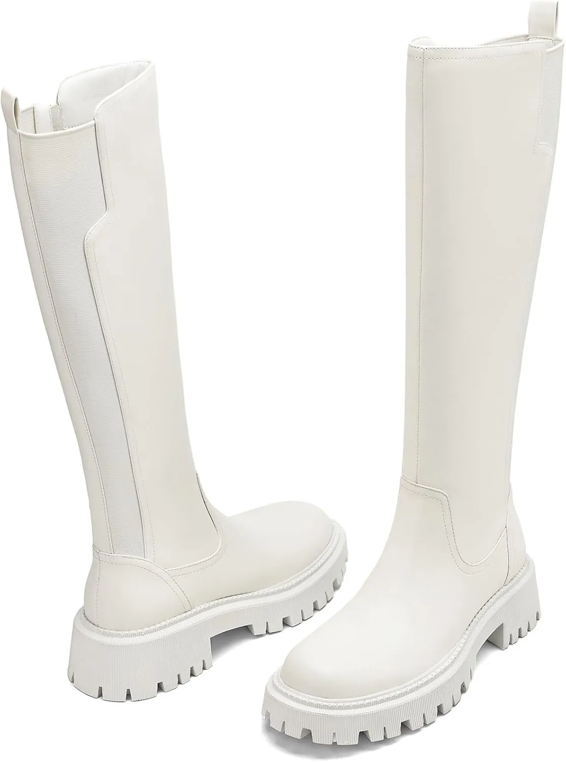 Women's Knee High Boots Fashion Platform Lug Sole Tall Riding Boots Comfortable Stretch Calf Dress Long Boots