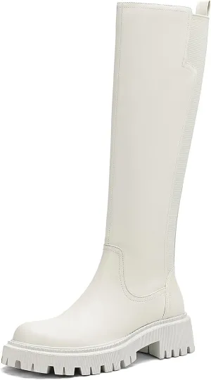 Women's Knee High Boots Fashion Platform Lug Sole Tall Riding Boots Comfortable Stretch Calf Dress Long Boots