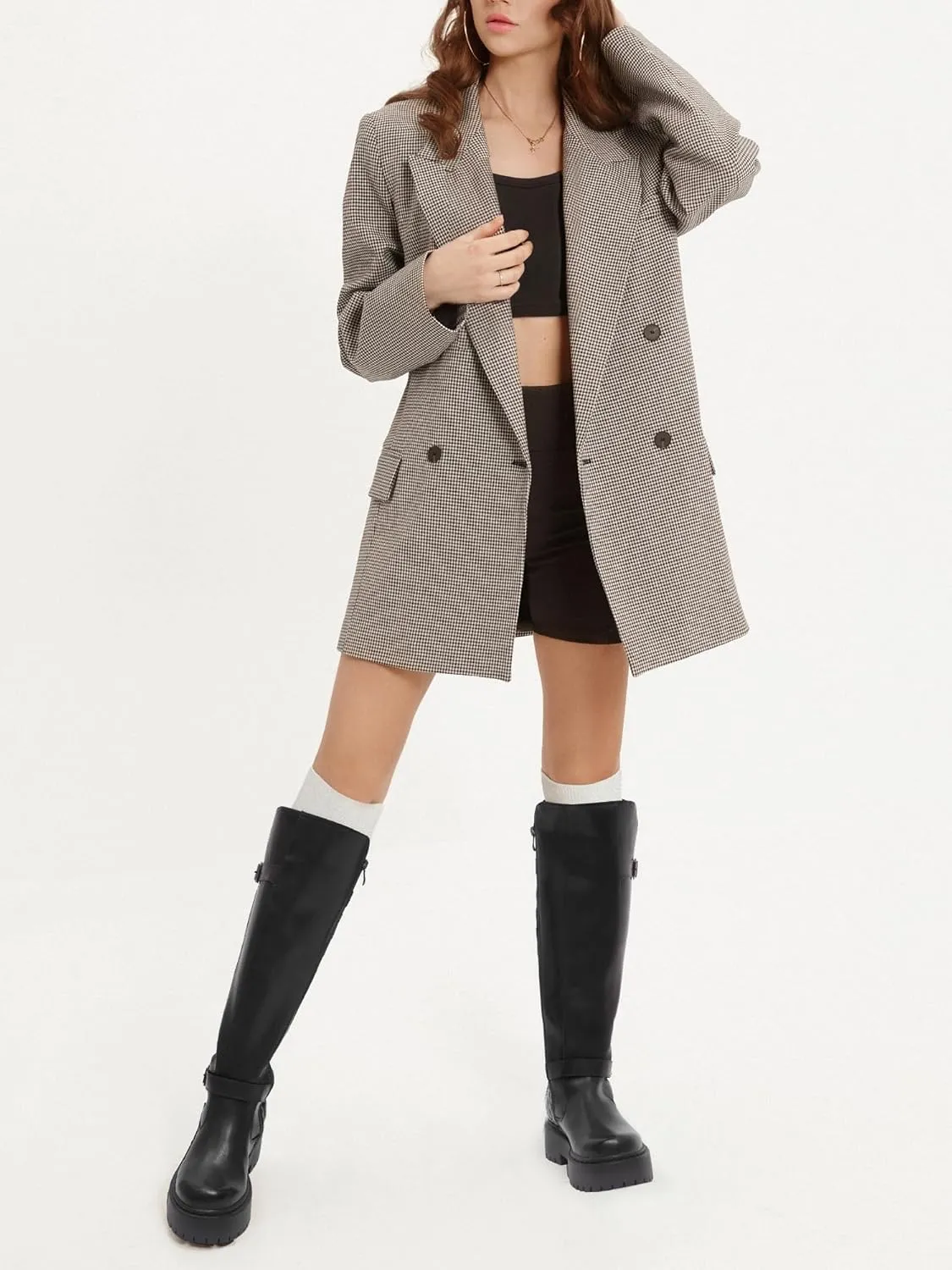 Women's Knee High Riding Boots with Side Zipper - Chunky Platform Motorcycle Boots for Women