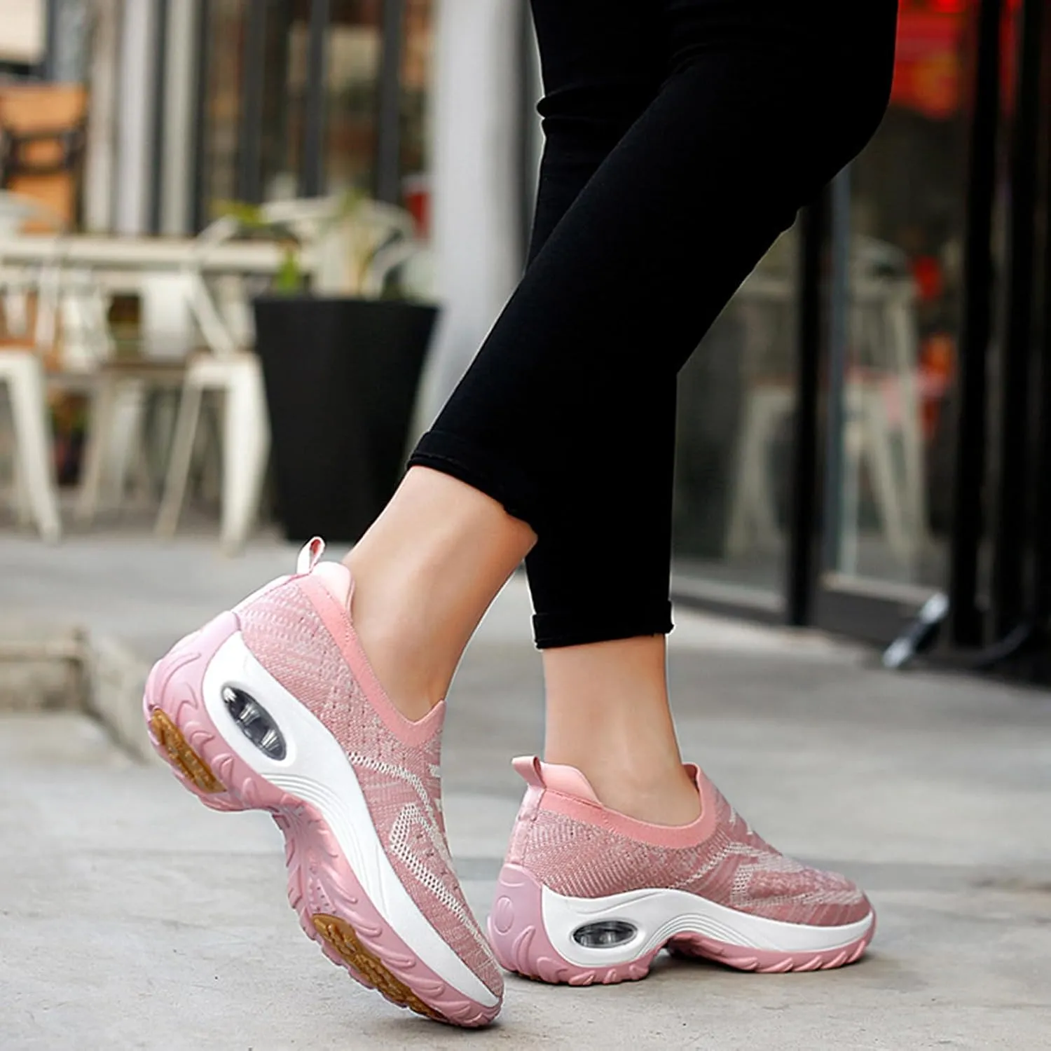 Women's Knit Mesh Orthopedic Platform Sneakers with Air Cushion Arch Support Lightweight Breathable Non Slip Walking Shoes for Workout Jogging Work Loafers