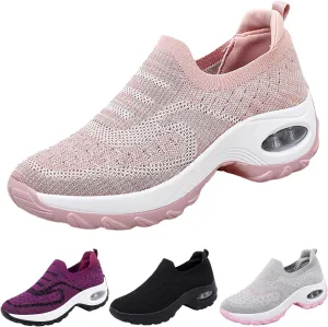 Women's Knit Mesh Orthopedic Platform Sneakers with Air Cushion Arch Support Lightweight Breathable Non Slip Walking Shoes for Workout Jogging Work Loafers