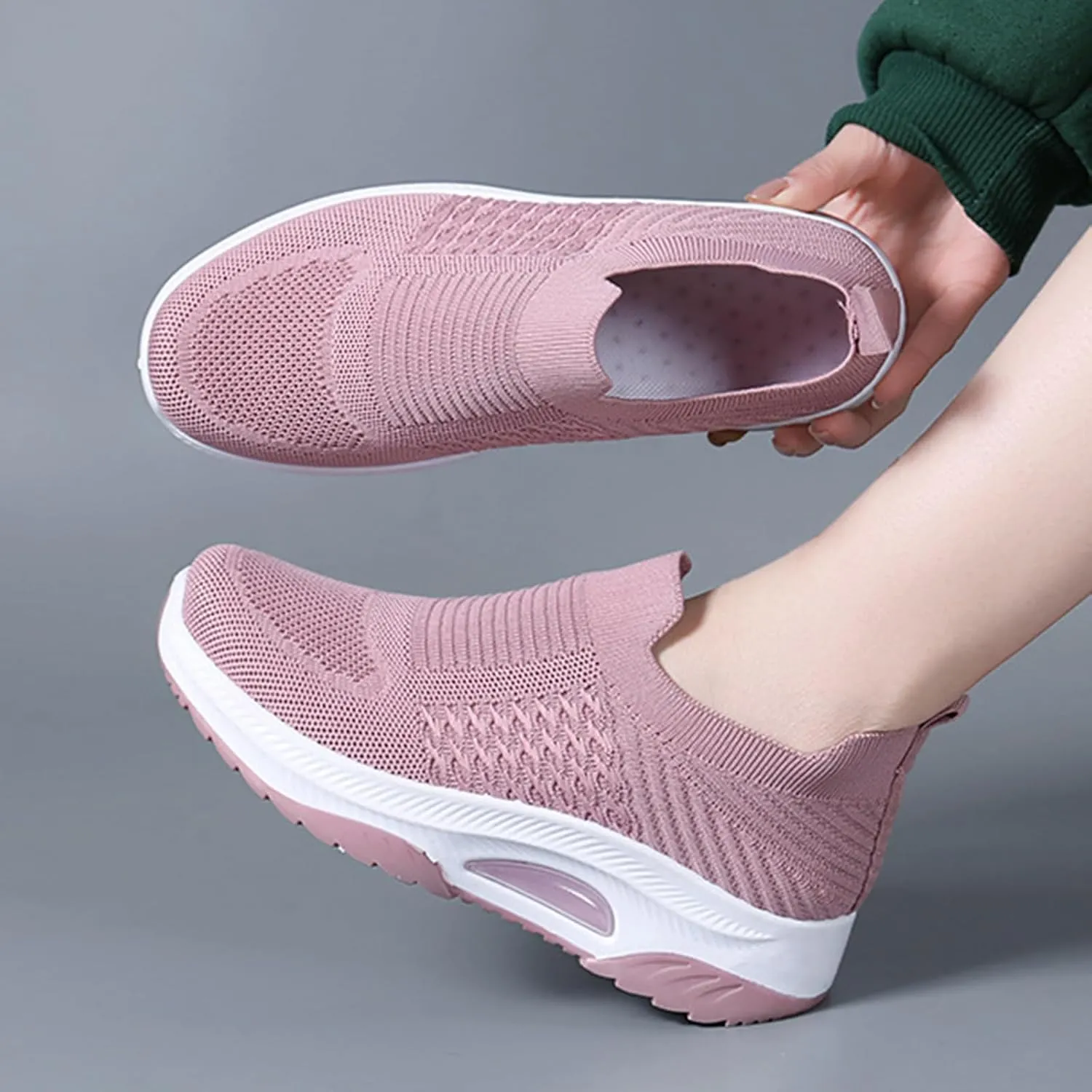 Women'S Knitted Mesh Platform Sock Sneakers,Lightweight Breathable Slip-On Round Toe Walking Nursing Shoes,with Arch Support for Plantar Fasciitis