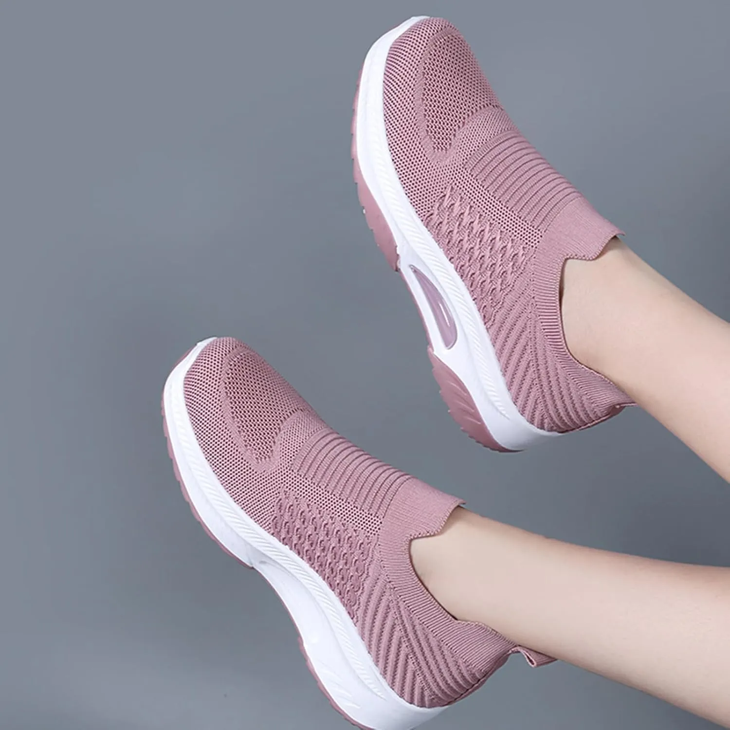 Women'S Knitted Mesh Platform Sock Sneakers,Lightweight Breathable Slip-On Round Toe Walking Nursing Shoes,with Arch Support for Plantar Fasciitis