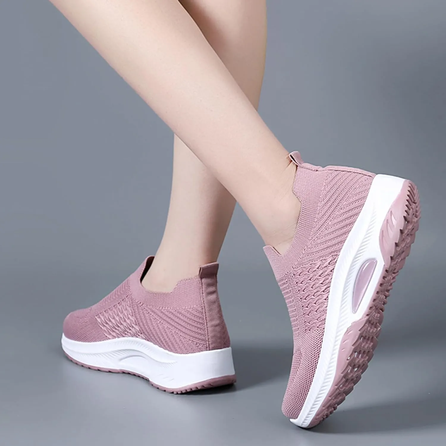 Women'S Knitted Mesh Platform Sock Sneakers,Lightweight Breathable Slip-On Round Toe Walking Nursing Shoes,with Arch Support for Plantar Fasciitis