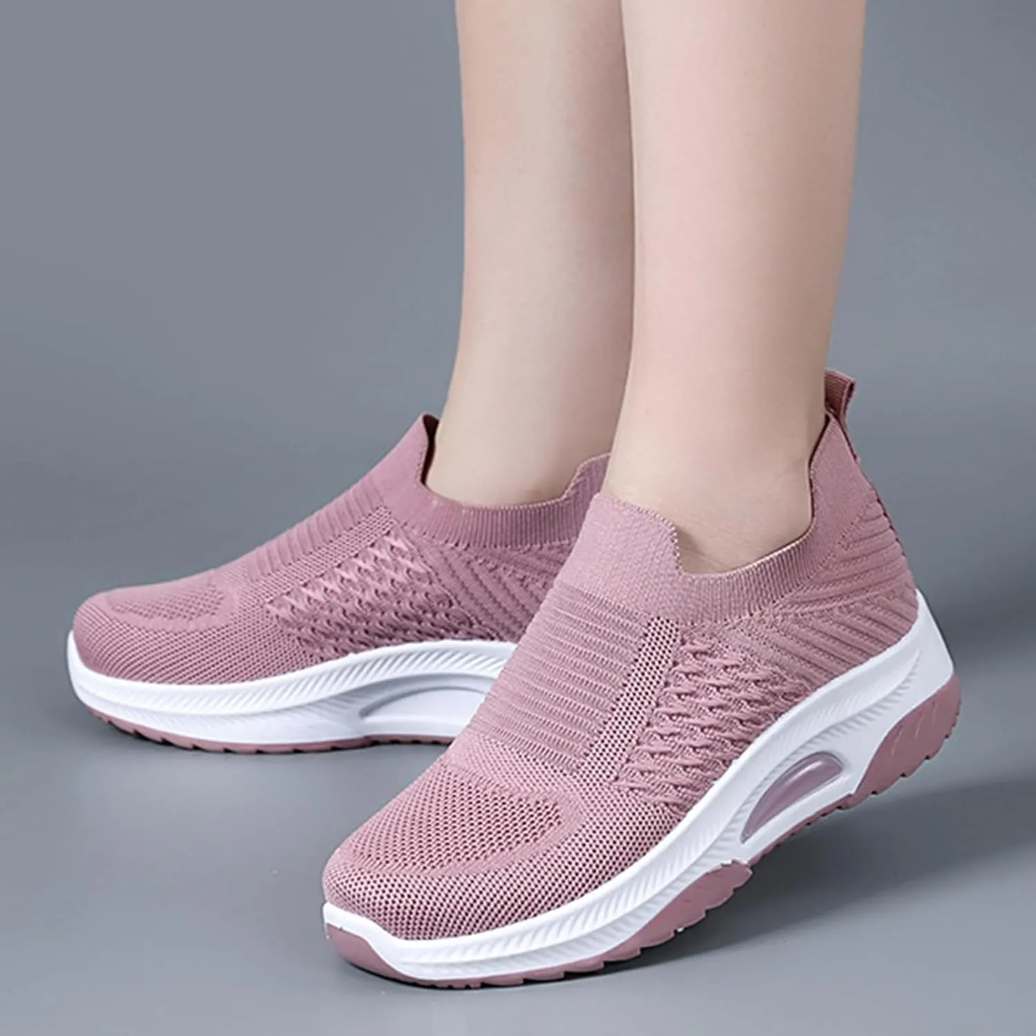 Women'S Knitted Mesh Platform Sock Sneakers,Lightweight Breathable Slip-On Round Toe Walking Nursing Shoes,with Arch Support for Plantar Fasciitis
