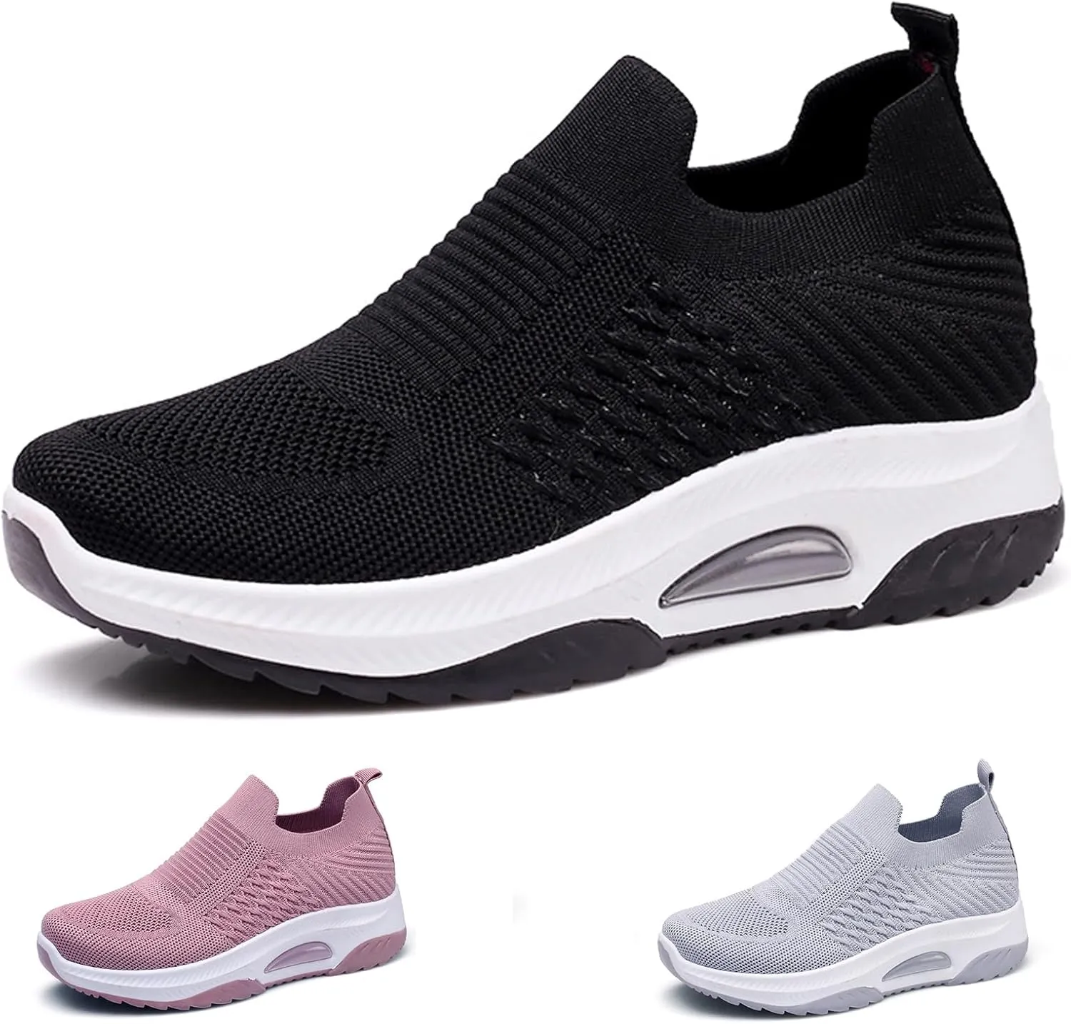 Women's Knitted Mesh Slip On Sock Sneakers,Breathable Upper Lightweight Platform Walking Nursing Shoes with Arch Support for Plantar Fasciitis