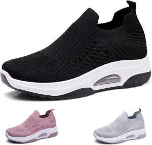 Women's Knitted Mesh Slip On Sock Sneakers,Breathable Upper Lightweight Platform Walking Nursing Shoes with Arch Support for Plantar Fasciitis