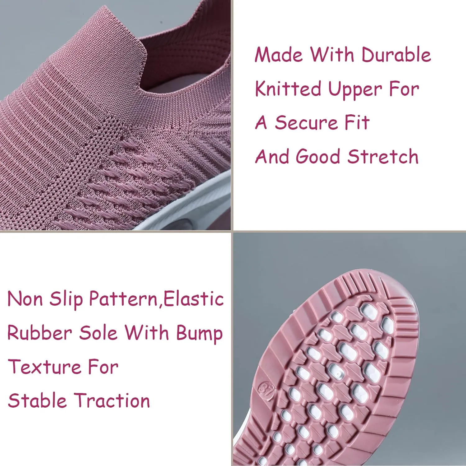 Women's Knitted Mesh Slip On Sock Sneakers,Breathable Upper Lightweight Platform Walking Nursing Shoes with Arch Support for Plantar Fasciitis