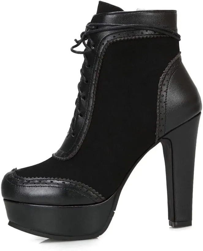 Womens Lace Up High Heel Ankle Boots Platform Booties with Zipper