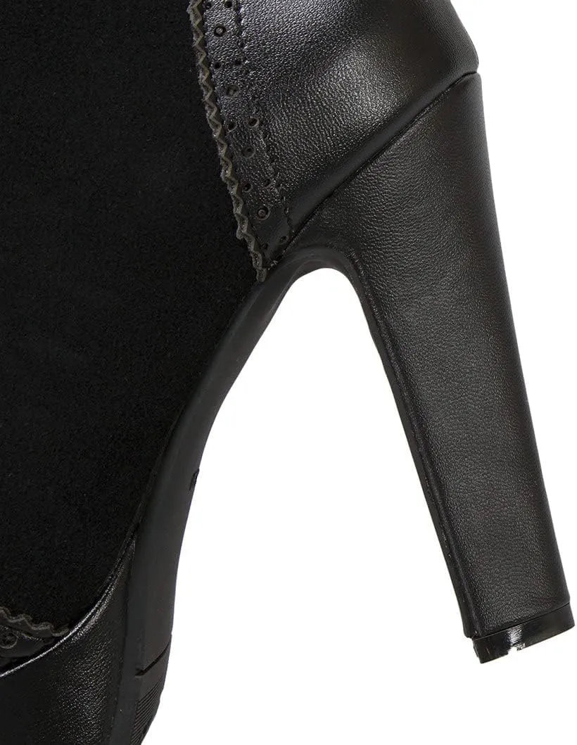 Womens Lace Up High Heel Ankle Boots Platform Booties with Zipper