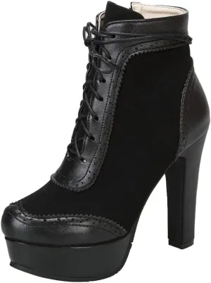 Womens Lace Up High Heel Ankle Boots Platform Booties with Zipper