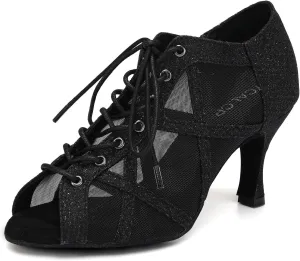 Women's Latin Salsa Dance Shoes Lace-up Ankle Boots Open-Toe Wedding Party Practice Ballroom Dancing Heels, Model QRX-X526